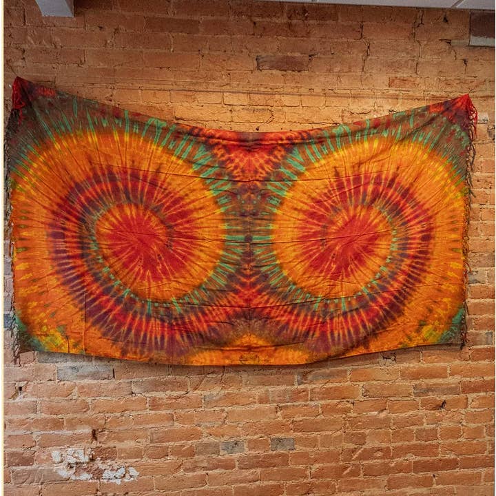 Gardenbelle Shop - Wholesale Tapestry/Textile - Beachy Hand Dyed Large Sarong Tie Dye Tapestry, Fringe Throw