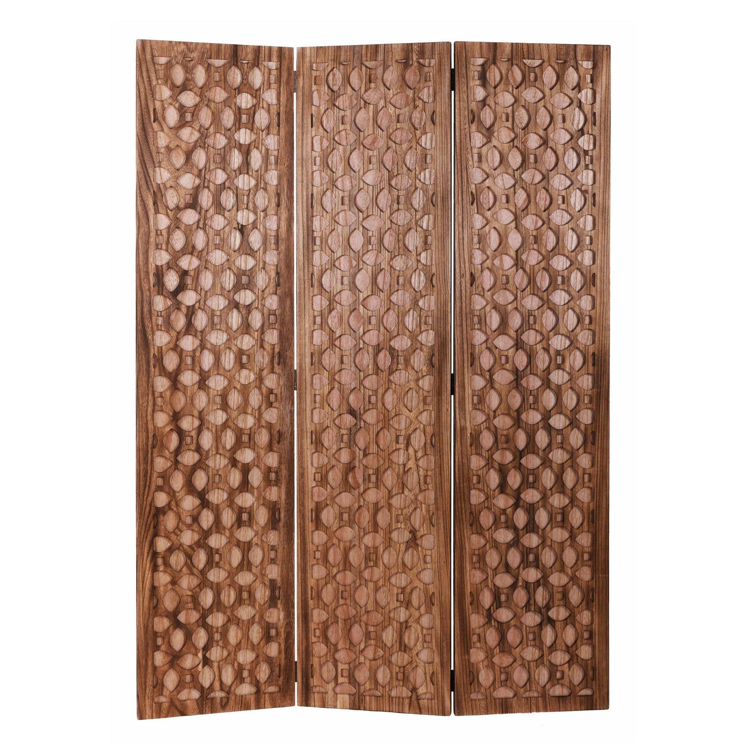 HomeRoots - Wholesale Room Divider - Stunning Carved Brown Wood Room Divider Screen0