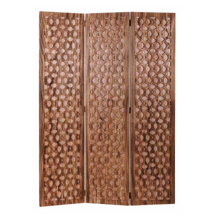 HomeRoots - Wholesale Room Divider - Stunning Carved Brown Wood Room Divider Screen