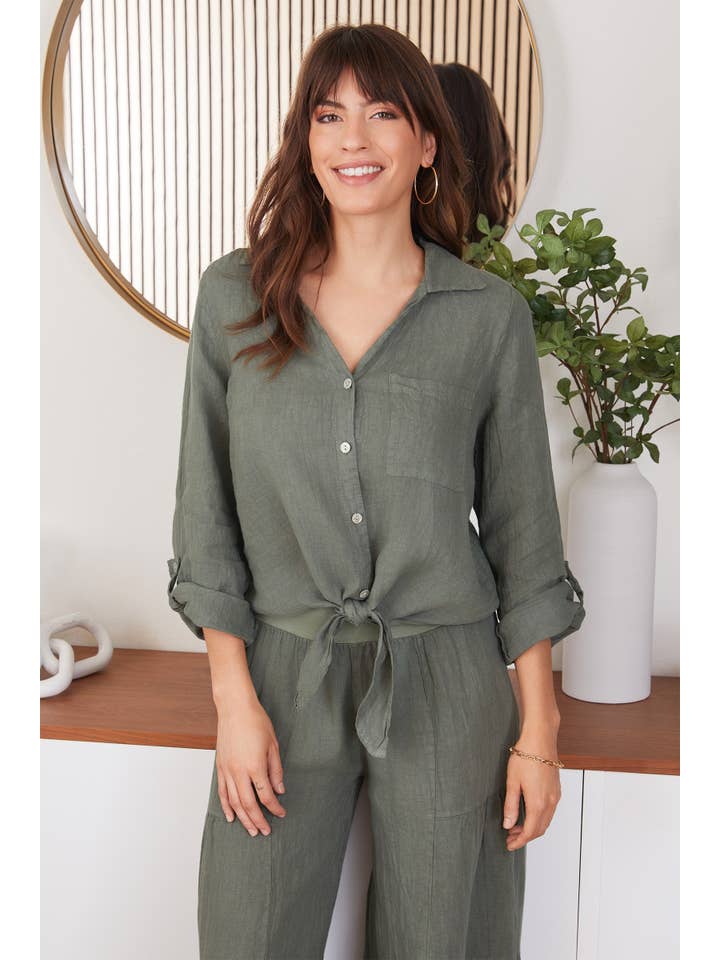 MILIO MILANO - Wholesale Button Down Shirt - Women's - LINEN CROPPED TIE BUTTON FRONT TOP (8597/255020)