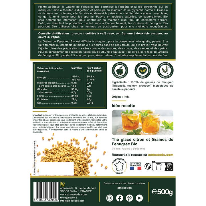 Amoseeds - Wholesale Plant Seeds - Organic Fenugreek Seeds 500G4