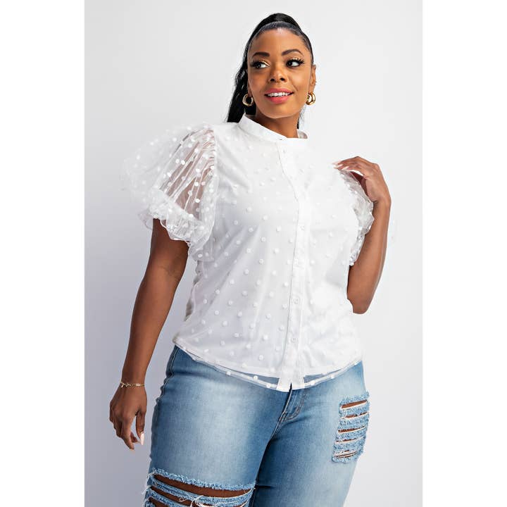 PLUS STORLEK PUNKTSTICKAD SKJORTA MED PUFFÄRM för wholesale av The Curve LA