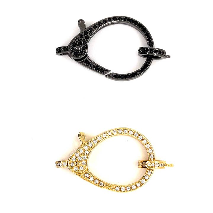 The Bead Bazaar - Wholesale Clasp - Large Gold Pave CZ Decorative Clasp, Push Gate Elegant Clasp, Large Carabiner Clasp For Necklace, Sparkly Elegant Clasp For Jewelry Making