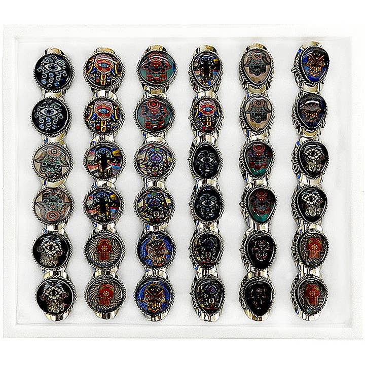 Bague en métal ajustable à la main Hamsa en acrylique pour la vente par Pichincha