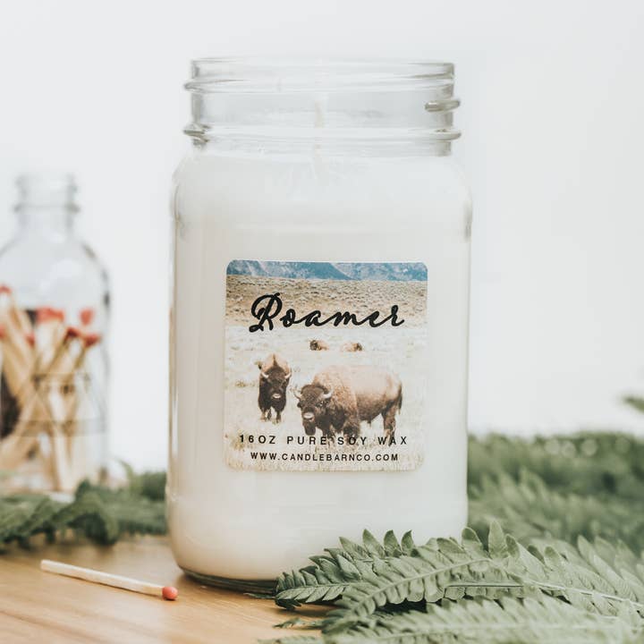 Timber Oak Candles - Vente Bougie en bocal - ROAMER | Pot Mason 16 oz | WESTERN | Bougie de soja 100% pur0