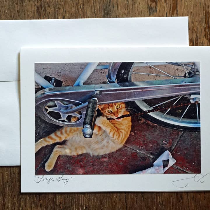 Handmade Orange Kitty Bob Everyday Greeting Card for wholesale by Ann Woodall Studios