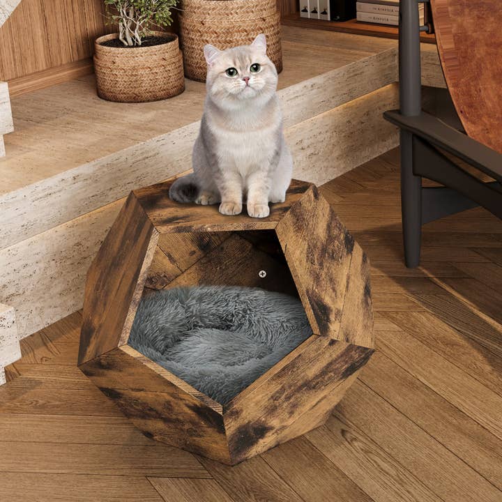 Orange County Decor - Wholesale Pet Carrier - Cat - 25.98'' Shaped Modern Pet Furniture Cat Carrier Side Table Mdf Multi Purpose Furniture Antique Wood Color Antique Brown Mdf