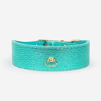 BRANNI, Small Dog Collar in Navy Leather (Made in Italy)