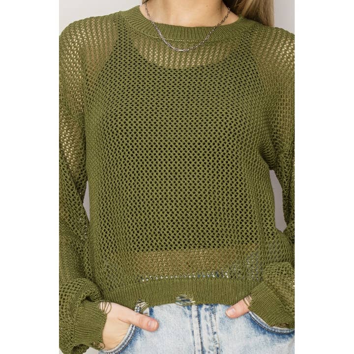 HYFVE - Wholesale Shirt - Women's - DZ24C038-Distressed Knit Sweater