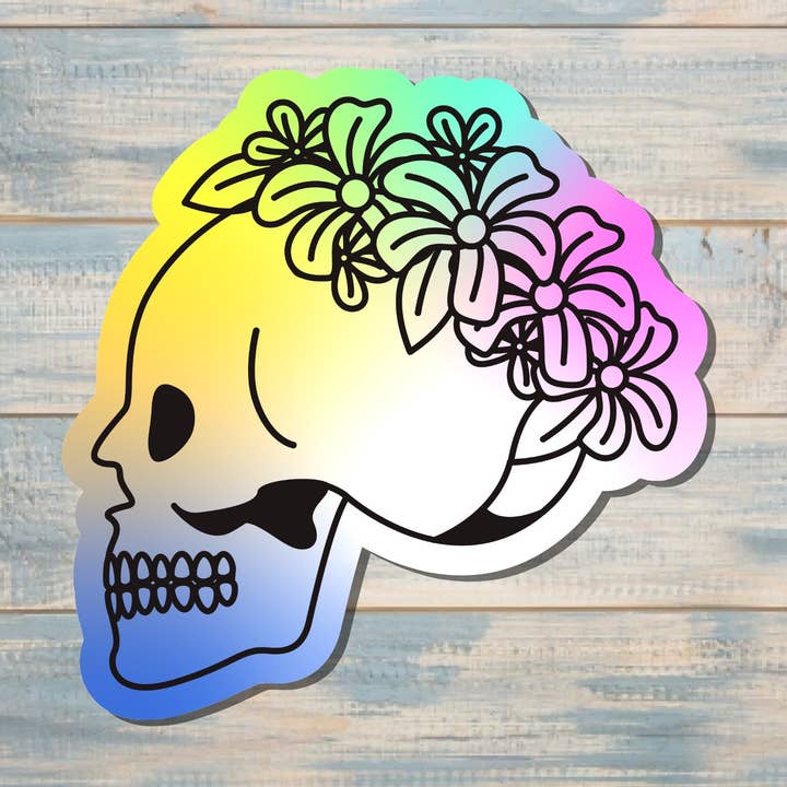 Blomstret Kranieprofil, Udstanset Vinylklistermærke, Boho Sjov, Vandafvisende | Klistermærke eller Magnet for engroshandel hos Handmade by Marlayna