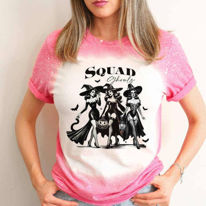 Squad Ghouls Bleached Halloween Tee for wholesale by Hello Gorgeous Apparel