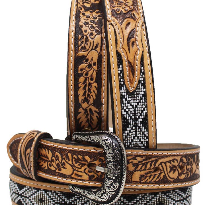 Ceinture en cuir pleine fleur pour enfants de style western 1-1/4" avec perles et motif floral 26RT28C pour la vente par Challenger