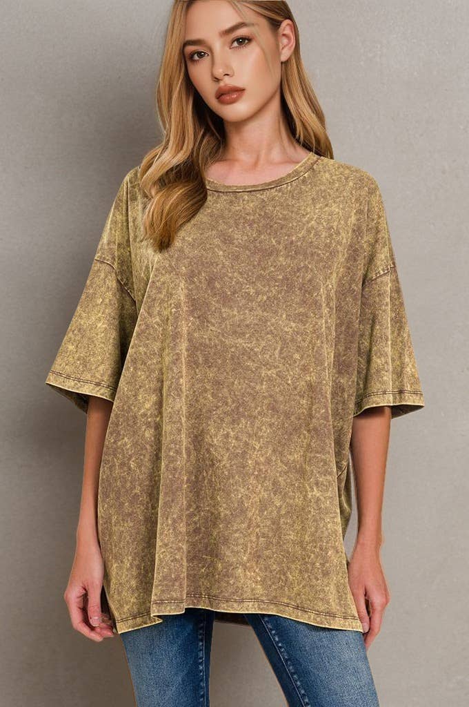 42POPS - Vente Haut en maille – femme - T-shirt en coton délavé à l'acide oversize SI-243017