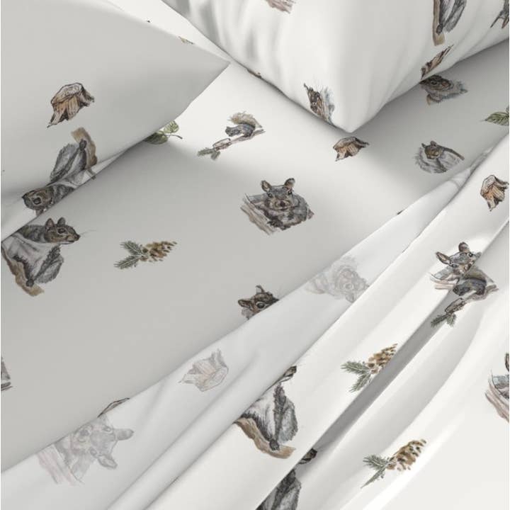 Forest Friends: Squirrel Sheets for wholesale by Fox & Willow Design Studio