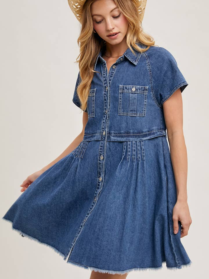 Bluivy - Wholesale Dress – Women's - DENIM BUTTON DOWN SHIRT MINI DRESS10