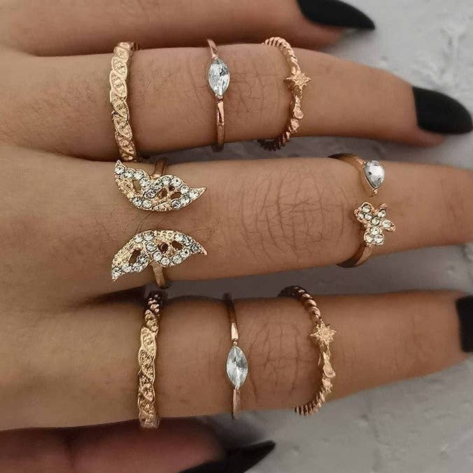 Rhinestone öppen justeringsring Set för wholesale av MoodGold