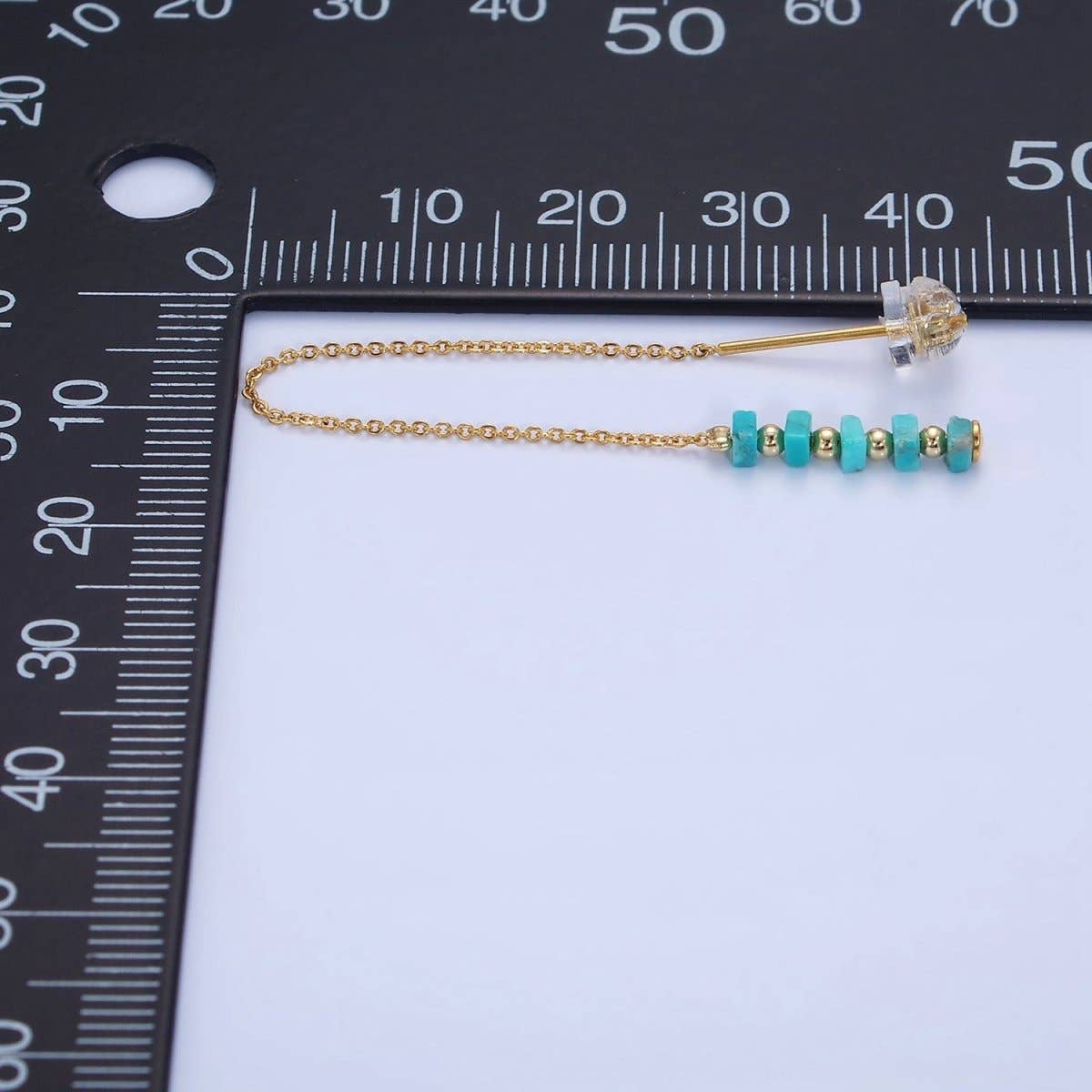 Aim Eternal - Wholesale Dangle Earrings - 16K Gold Filled  Turquoise Gemstone Cable Chain Threader Earrings | P0172