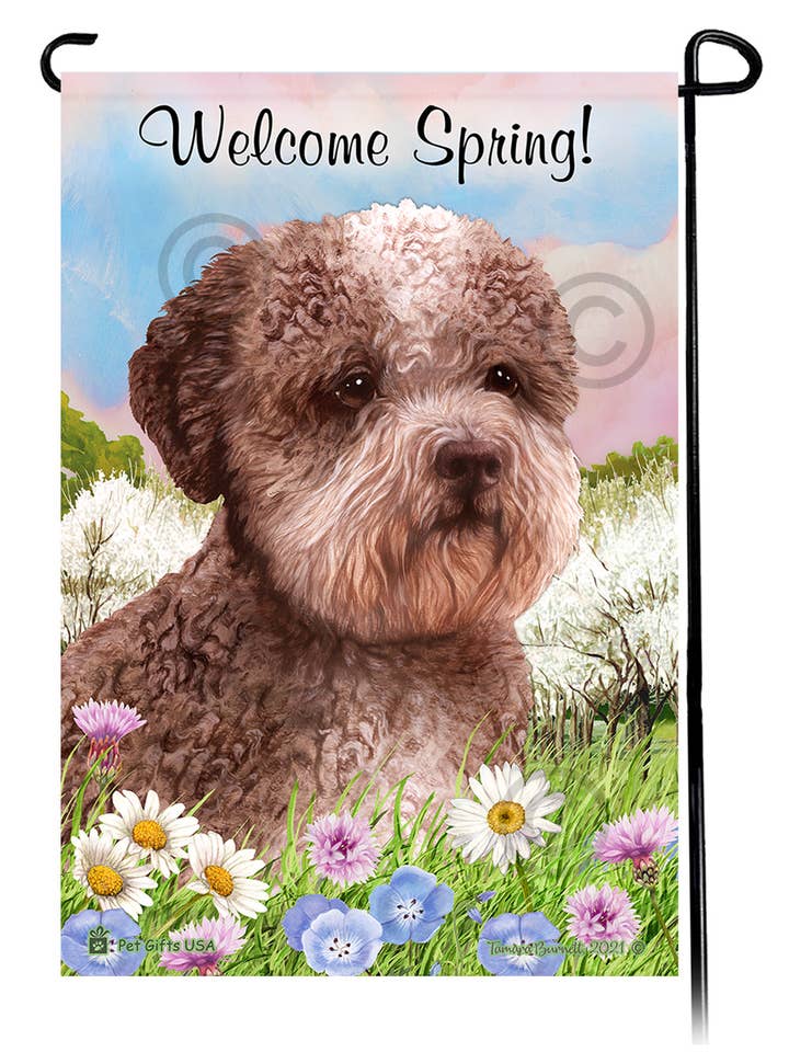 Lagotto Romagnolo Brown Roan - Welcome Spring Garden Flag for wholesale by Pet Gifts USA, LLC