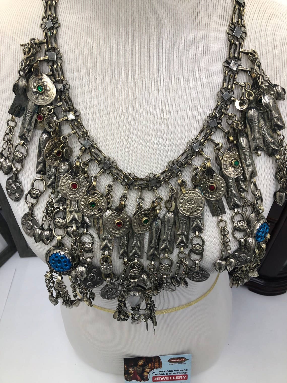 vintarust - Venta al por mayor Gargantilla ancha - Collar de pez extragrande afgano kuchi plateado vintage1