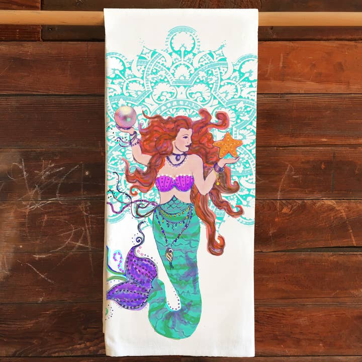 Torchon de cuisine Pearl Mermaid Sac de farine en coton pour la vente par katzpajamas