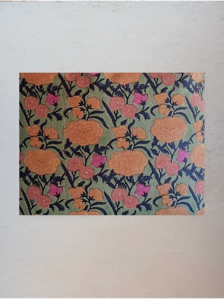 Nargis - Hand Block-printed Cotton Table Cloth (Sage) for wholesale by Soil to Studio