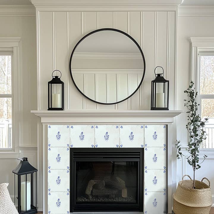 Mi Alma LLC - Wholesale Wall Tile - Hand-Drawn Delft Flower Design Tile Stickers – Easy Peel & Stick Wall Tiles for Effortless Home Makeover Model - D523