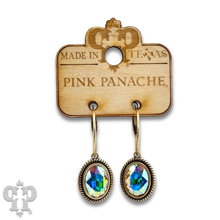 Pink Panache Brands - Wholesale Dangle Earrings - Medium oval crystal drop on small hoop earring