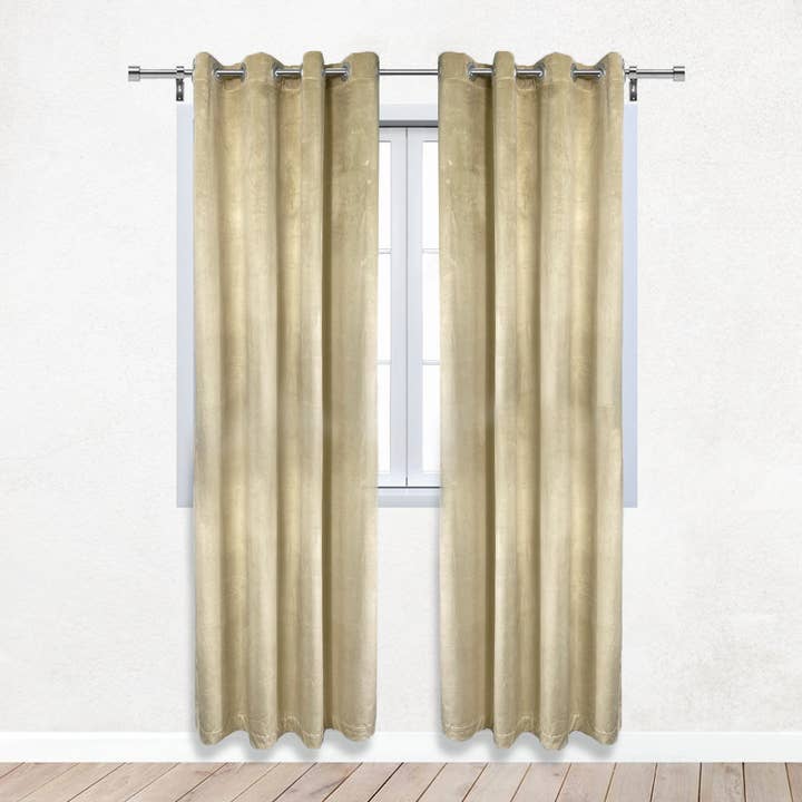 YOUR CHAIR COVERS - Wholesale Curtain - 52 X 96 Inch Velvet Curtains with Grommets Beige - 2 Panels
