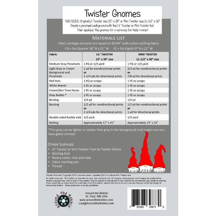 Around the Bobbin - Wholesale Craft Supplies - Twister Gnomes | Sewing Pattern