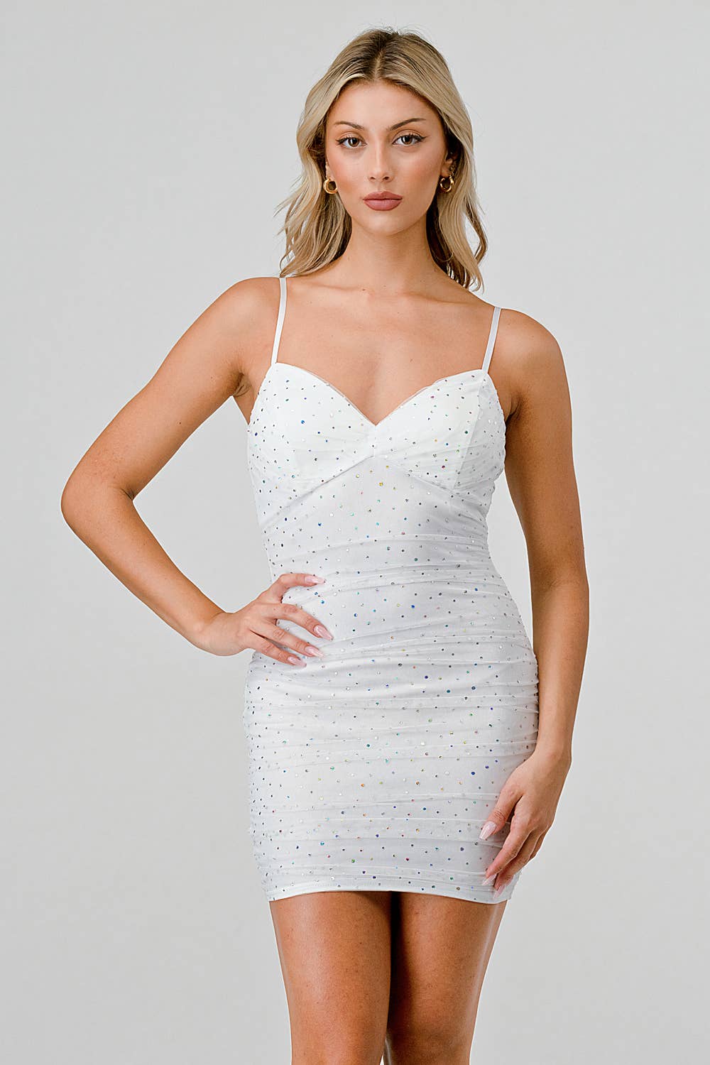 PRIVY – wholesale Dress – Women's – SPARKLES MESH SWEETHEART BODYCON RUCHED MINI DRESS5