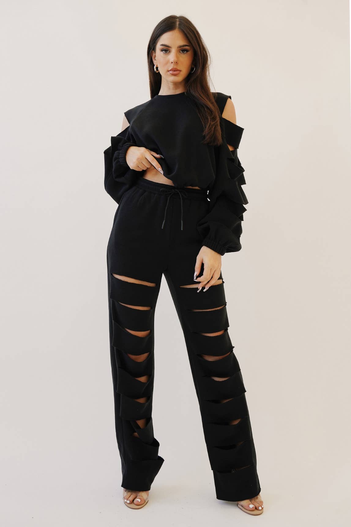 No Vacancy - Wholesale Pants - Women's - Cut out legs fleece straight pants2