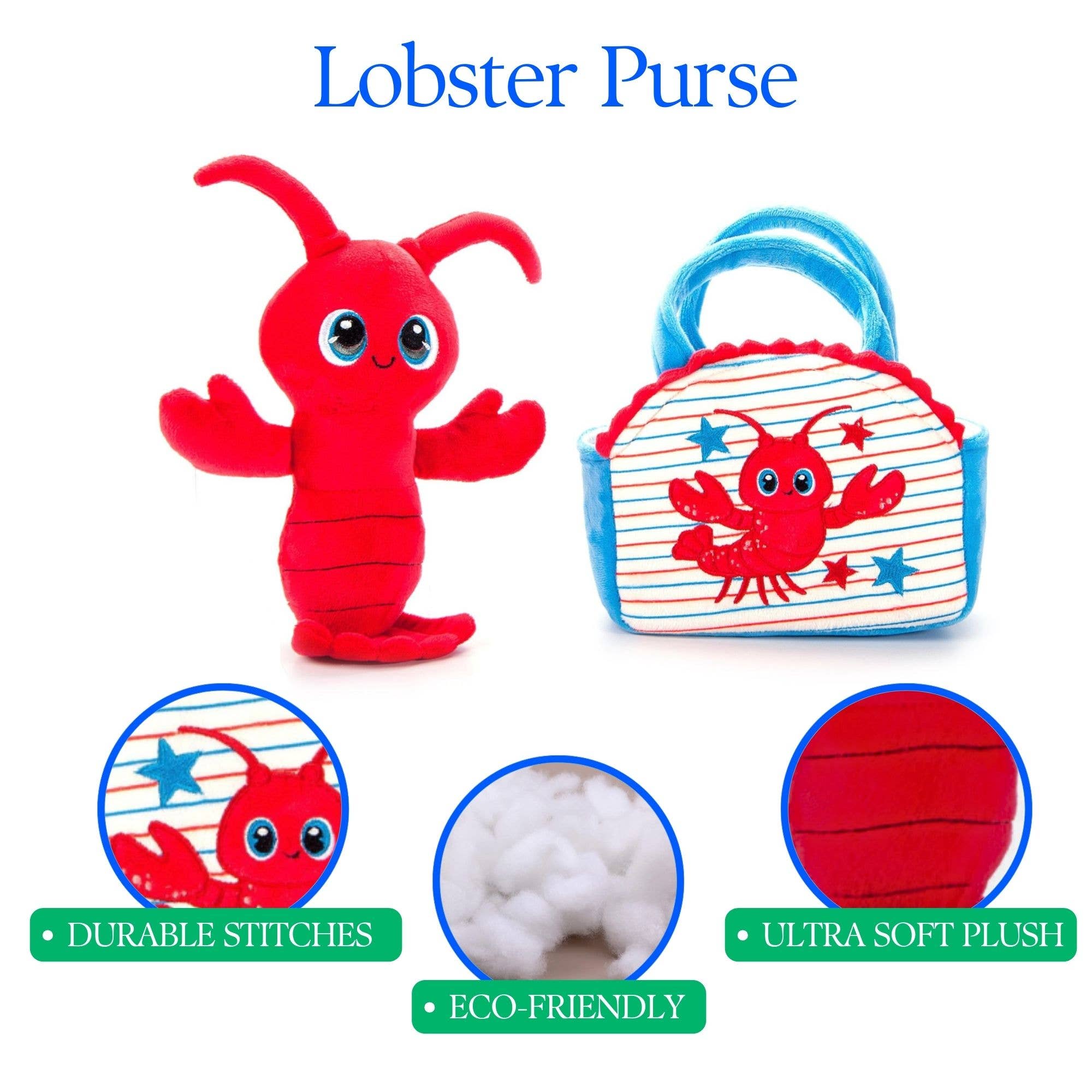 The Petting Zoo - Vente Peluche – enfant et bébé - Ensemble d'animaux en peluche avec sac à main - Homard1