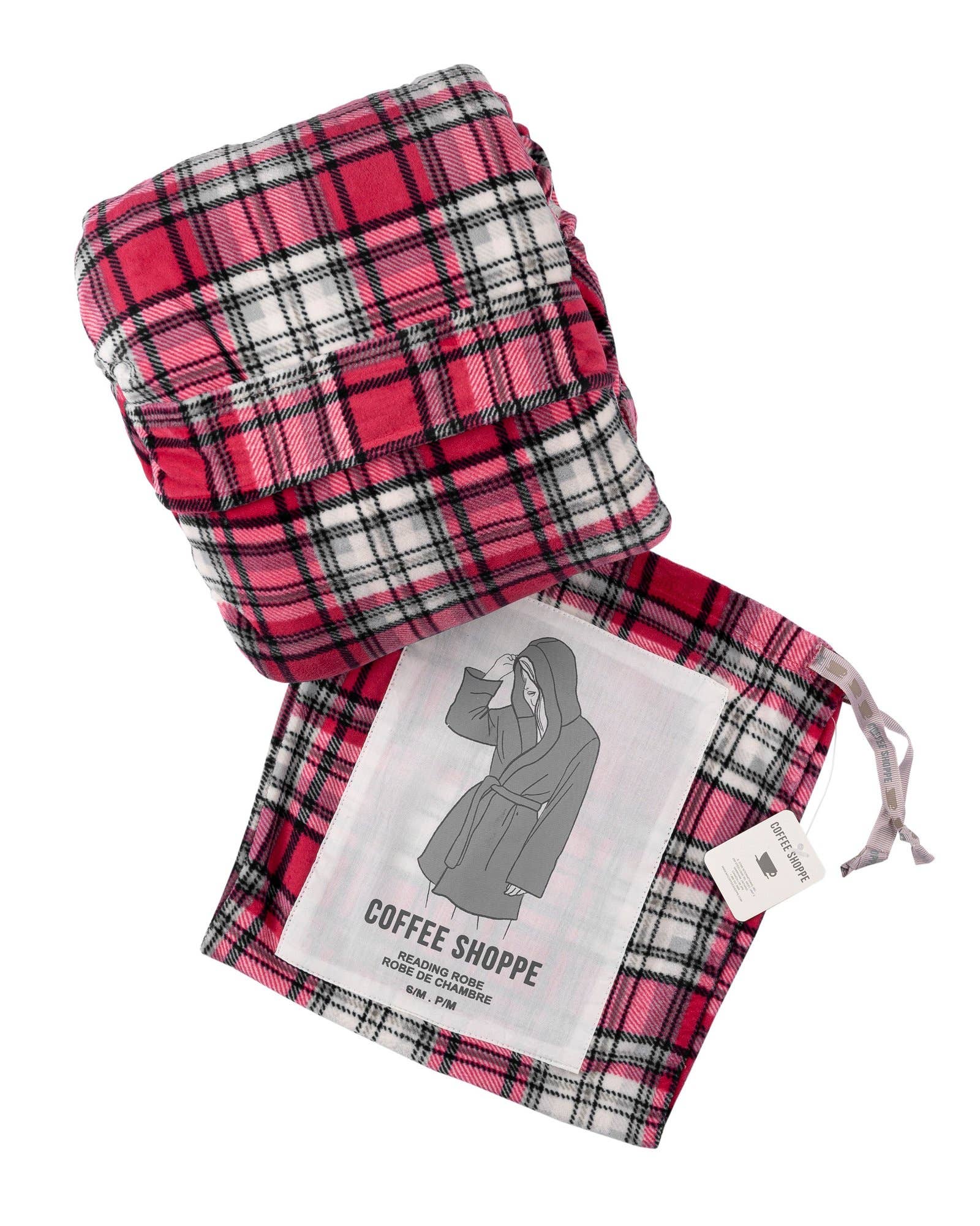 LATTELOVE – wholesale Robe – Women's – Coffee Shoppe Micropolar Fleece Print Plaid Lounge Robe2