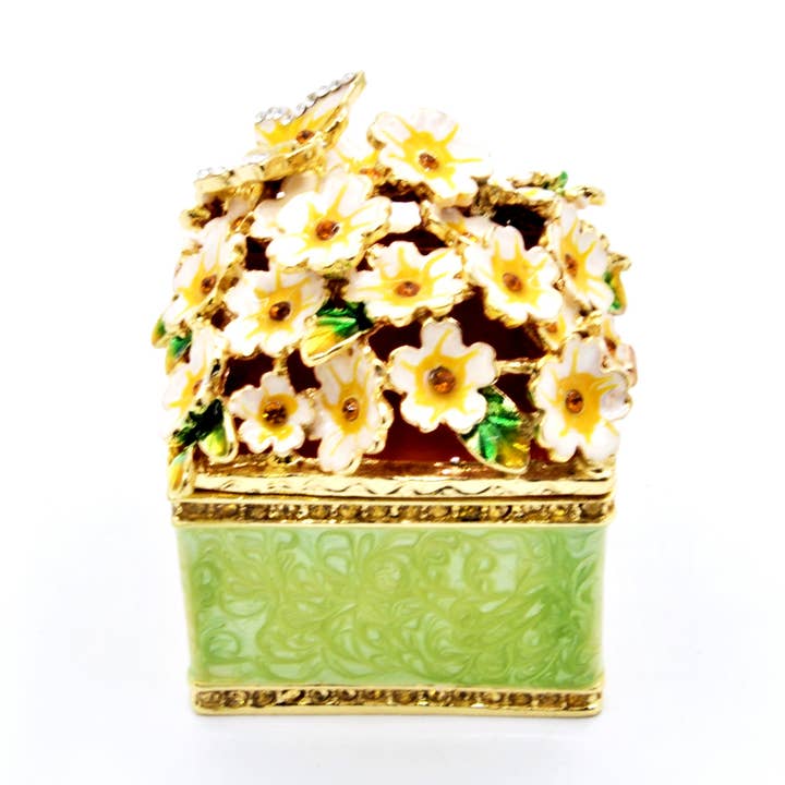 Jeweled Floral Trinket Box with Butterfly. Hand Crafted for wholesale by Ciel Collectables
