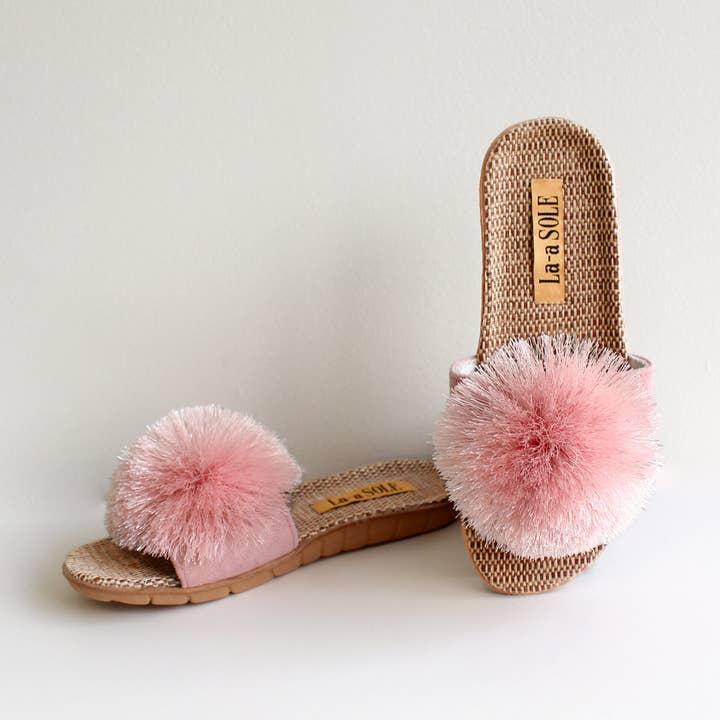 Sandales à pompons pour enfants | Pink Shimmer pour la vente par La-a SOLE