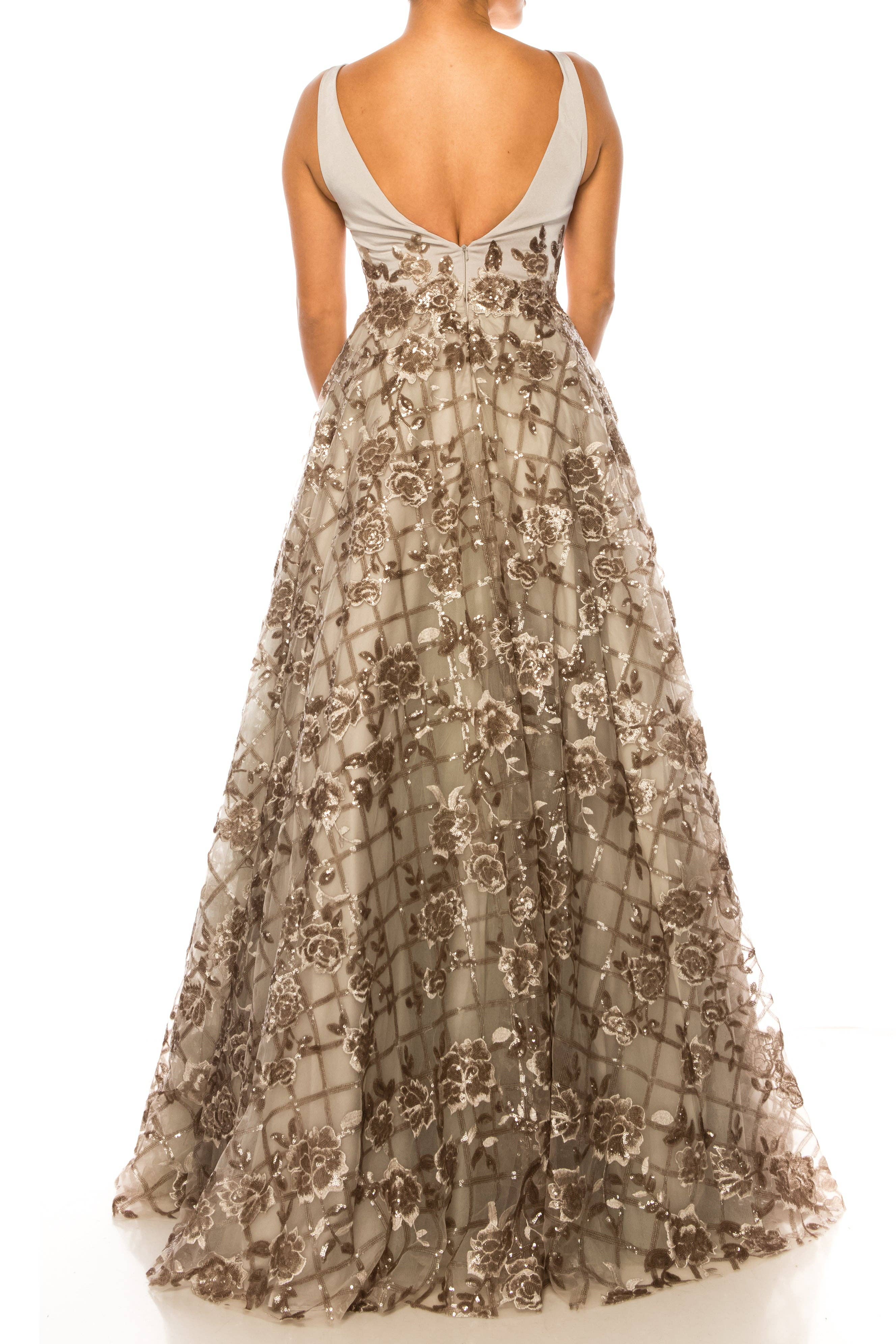 MOCHA Aspeed Sequined Floral Applique A-Line Ball Gown for wholesale on Faire1