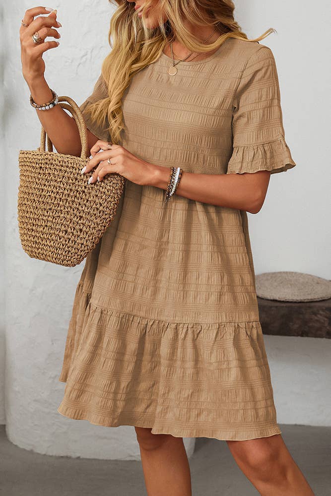 UNISHE – Vestido - Mulher por atacado – Vestido Fluido de Cor Sólida com Manga Curta Solta MD1618