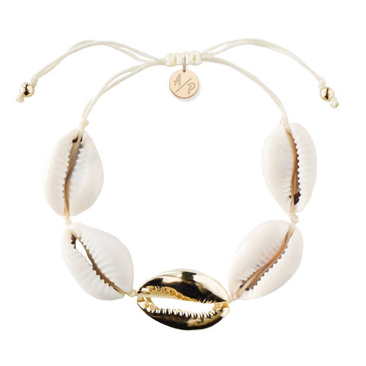 Pulseira de acento de concha de metal - ouro por atacado de Adriana Pappas Designs