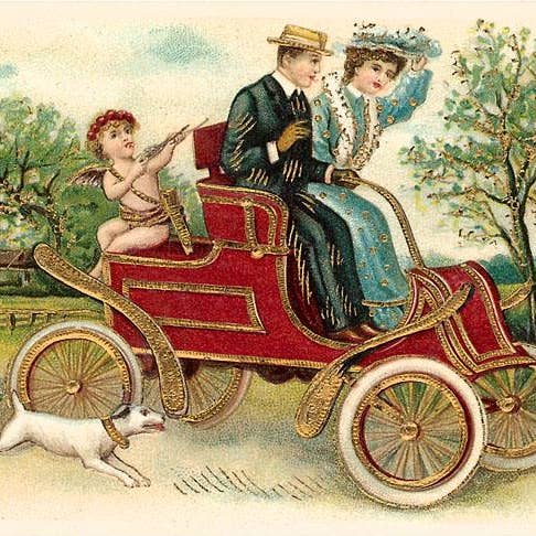 Impression d'art LS-195 Couple dans une voiture sans chevaux pour la vente par Found Image Press