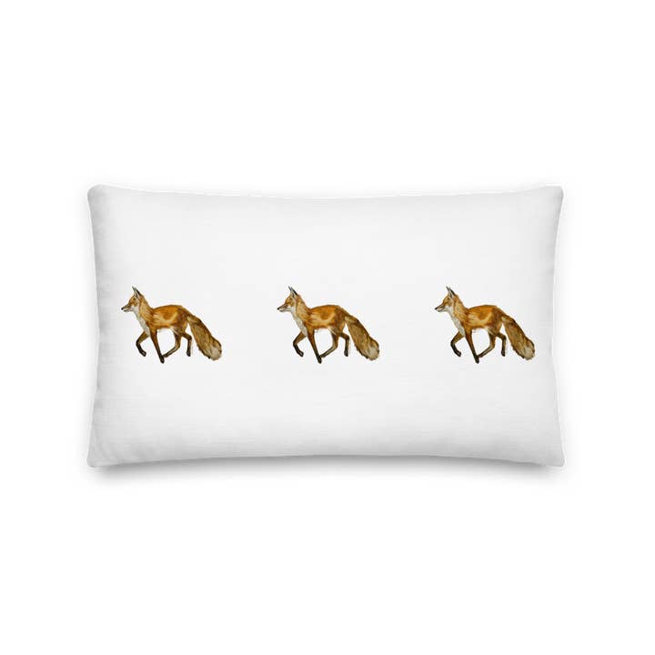 Throw Pillow - Fox Triple on Green Linen Cotton for wholesale by Goose and Willow