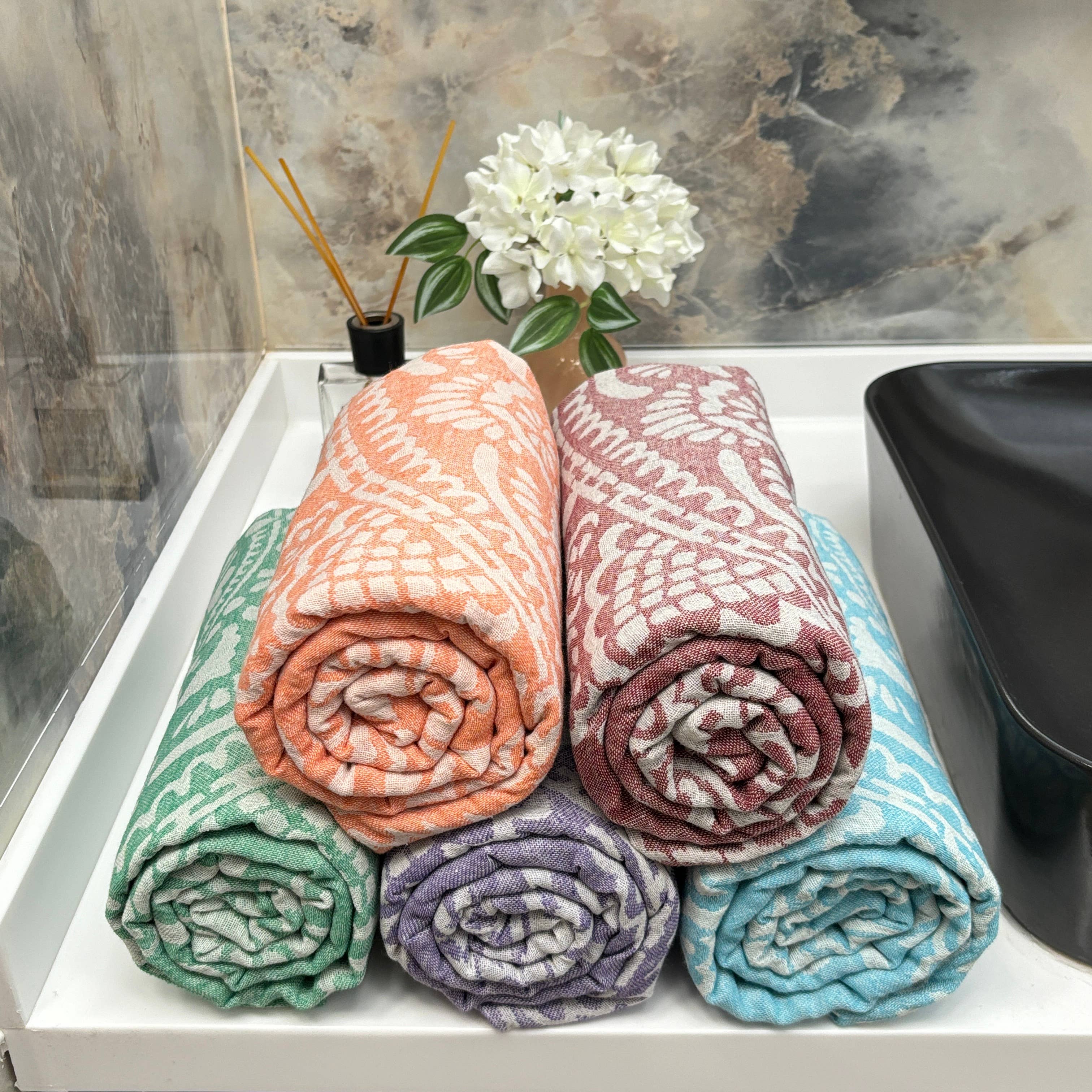 The Loom Wholesale - Wholesale Beach Towel - Floral Motif Turkish Cotton Hammam Towels15