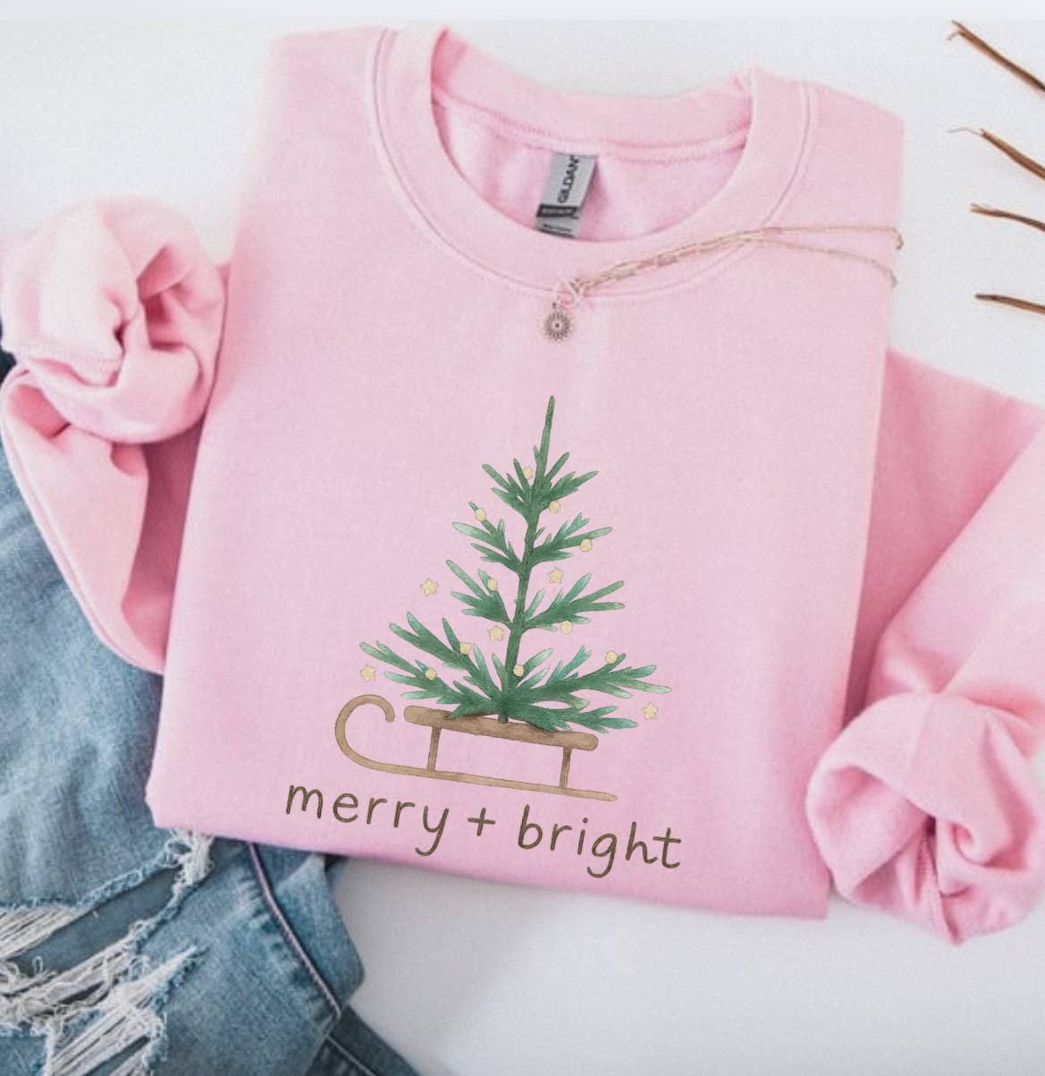 Posh Magnolia Boutique - Wholesale Graphic sweatshirt – Women’s - Merry + Bright Christmas Tree Festive Christmas T-shirt