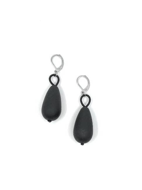 L27-E - Black Wire with Black Rubber Teardrop Earring for wholesale by Sea Lily