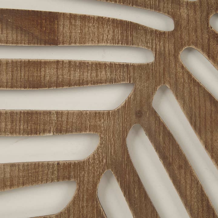Olliix - Wholesale Decorative Panel - Carved Palm Leaves Tropical 2-Piece Wood Wall Art Home Decor