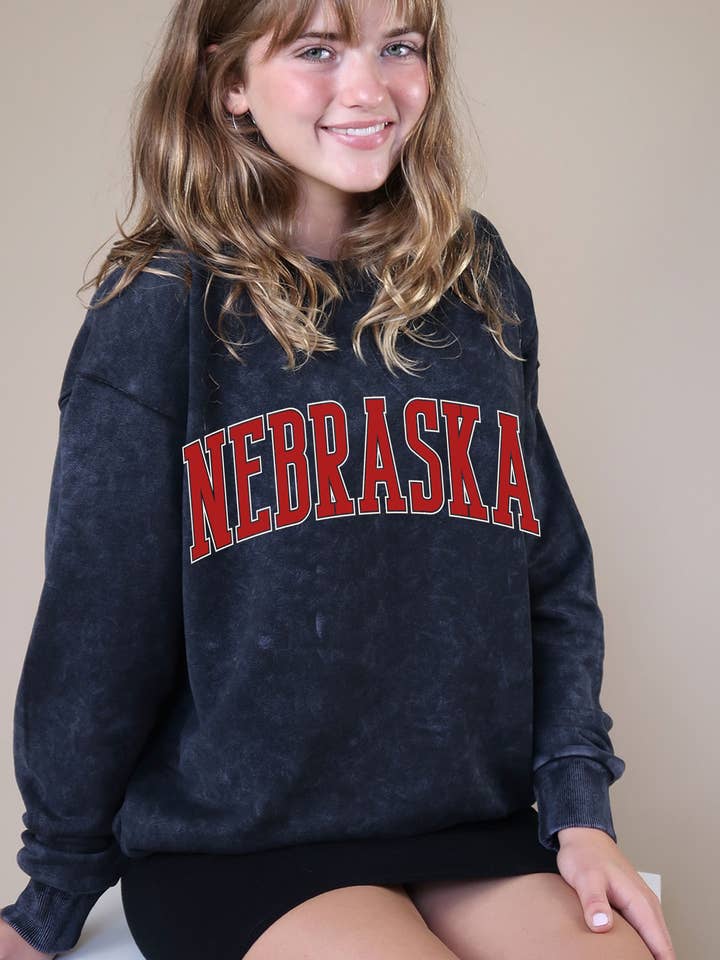 NEBRASKA PUFF MINERAL GRAPHIC BRUSHED SWEATSHIRTS for wholesale by Rustee Clothing