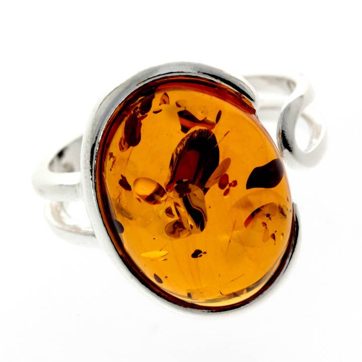 925 Sterling Silver & Baltic Amber Classic Adjustable Ring - GL464 for wholesale by SilverAmber Jewellery