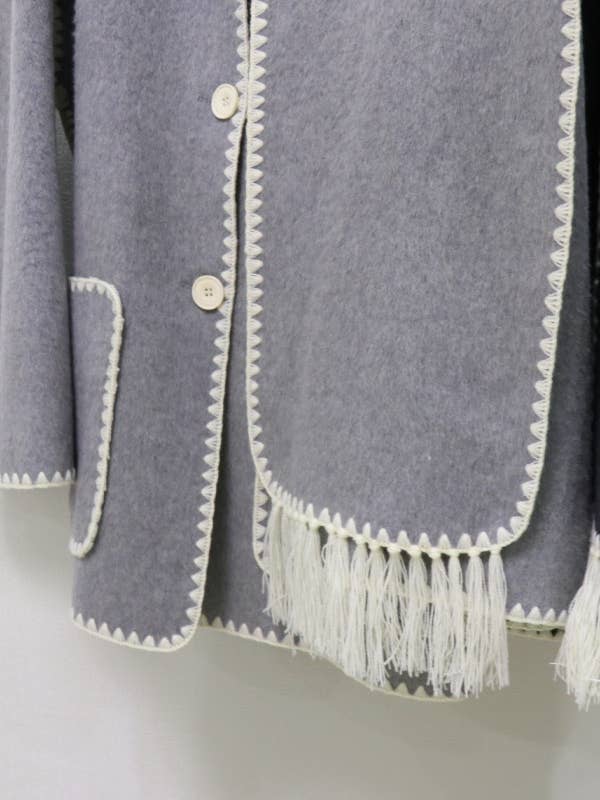Productseeker - Wholesale Coat - Women's - CT056Y Chic Wool Coat with Crochet Fringe Collar6