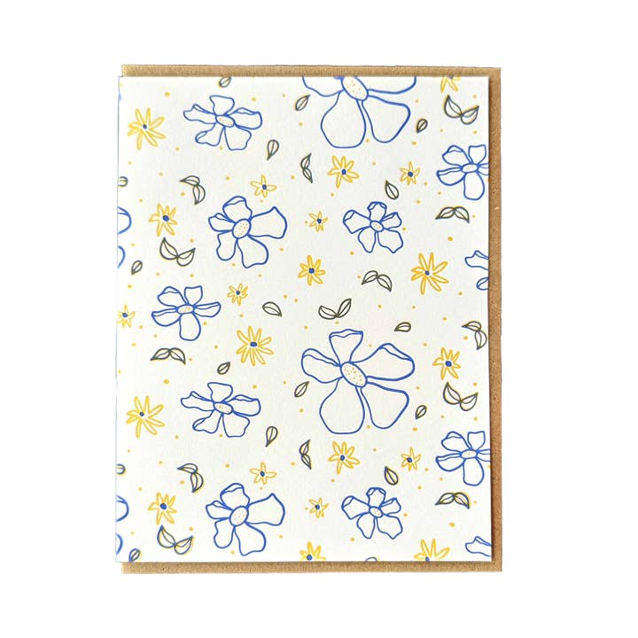 Floral Greeting Card Blue for wholesale by Pretty Good Co.