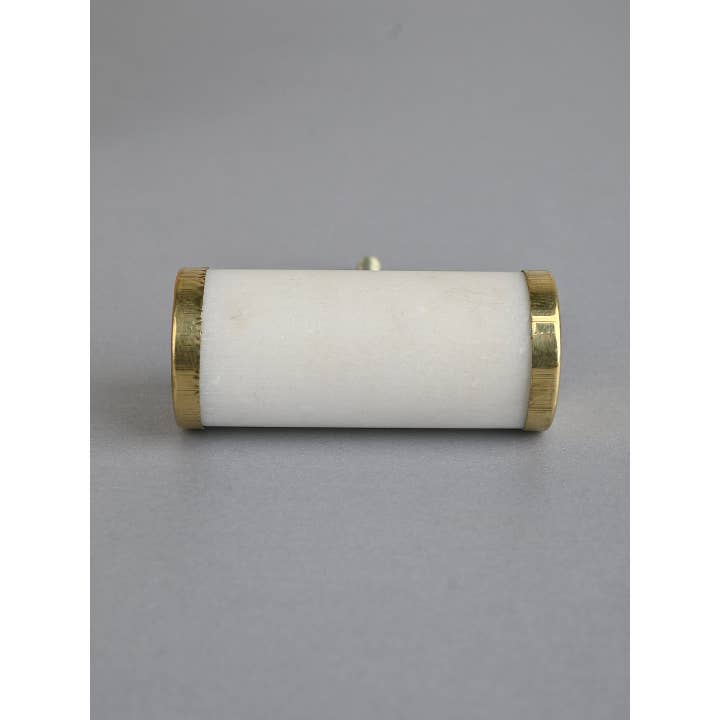 KNOBCO - Wholesale Knob/Pull - Brass and Marble Stone White Cylinder Shape Cabinet Drawer Knob, Modern Cabinet Hardware Farmhouse Drawer Pull