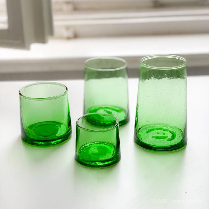 dear Morocco - Vente Verre/tasse - Verre à eau recyclé marocain/verre à thé BELDI CONE Green